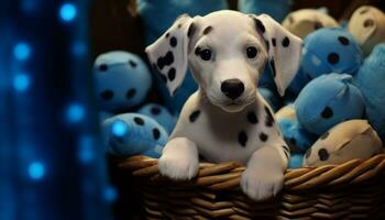 schattig puppy spelen buitenshuis, op zoek Bij camera met onschuld gegenereerd door ai foto