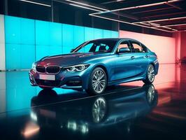 BMW 3 serie tentoonstelling. generatief ai foto