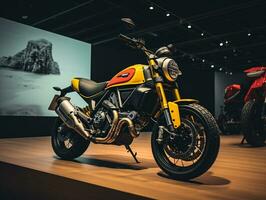 Ducati scrambler tentoonstelling. generatief ai foto