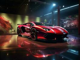 lamborghini aventador tentoonstelling. generatief ai foto