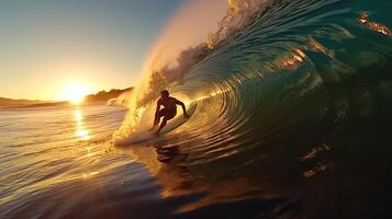 surfers vangen golven. generatief ai foto