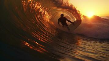 surfers vangen golven. generatief ai foto