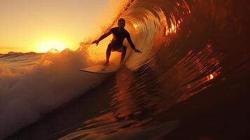 surfers vangen golven. generatief ai foto