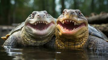 foto van Hart smelten twee schildpadden met een nadruk Aan uitdrukking van liefde. generatief ai