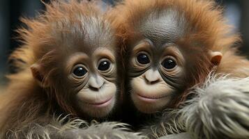 foto van Hart smelten twee orang-oetans met een nadruk Aan uitdrukking van liefde. generatief ai