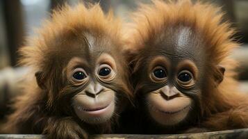 foto van Hart smelten twee orang-oetans met een nadruk Aan uitdrukking van liefde. generatief ai