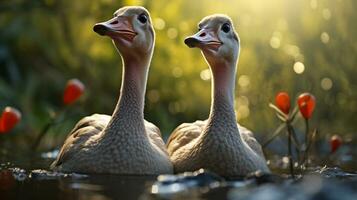 foto van Hart smelten twee struisvogels met een nadruk Aan uitdrukking van liefde. generatief ai