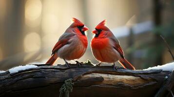 foto van Hart smelten twee noordelijk kardinalen met een nadruk Aan uitdrukking van liefde. generatief ai