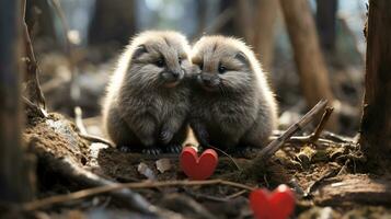 foto van Hart smelten twee marmotten met een nadruk Aan uitdrukking van liefde. generatief ai