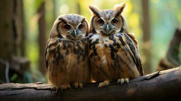 foto van Hart smelten twee Super goed gehoornd uilen met een nadruk Aan uitdrukking van liefde. generatief ai