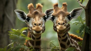 foto van Hart smelten twee giraffen met een nadruk Aan uitdrukking van liefde. generatief ai