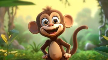 een schattig weinig aap in Disney tekenfilm stijl. generatief ai foto
