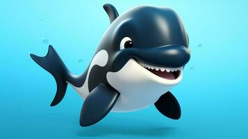 een schattig weinig moordenaar walvis in Disney tekenfilm stijl. generatief ai foto
