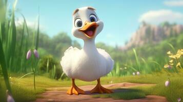 een schattig weinig gans in Disney tekenfilm stijl. generatief ai foto