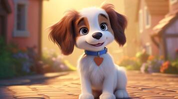 een schattig weinig hond in Disney tekenfilm stijl. generatief ai foto