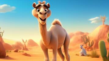 een schattig weinig kameel in Disney tekenfilm stijl. generatief ai foto