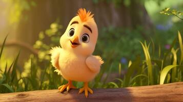 een schattig weinig kip in Disney tekenfilm stijl. generatief ai foto