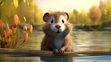 een schattig weinig muskusrat in Disney tekenfilm stijl. generatief ai foto