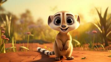 een schattig weinig meerkat in Disney tekenfilm stijl. generatief ai foto