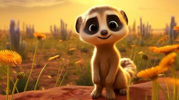 een schattig weinig meerkat in Disney tekenfilm stijl. generatief ai foto