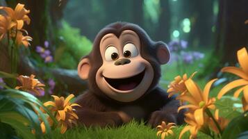 een schattig weinig gorilla in Disney tekenfilm stijl. generatief ai foto