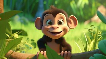 een schattig weinig chimpansee in Disney tekenfilm stijl. generatief ai foto