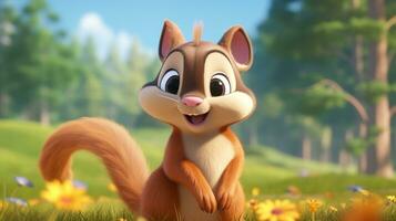 een schattig weinig chipmunk in Disney tekenfilm stijl. generatief ai foto