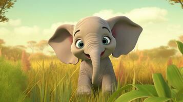 een schattig weinig Afrikaanse olifant in Disney tekenfilm stijl. generatief ai foto