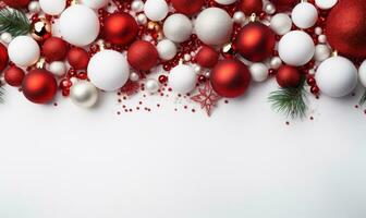 Kerstmis grens met een vrij ruimte in het midden. wit en rood kleur thema ai gegenereerd foto