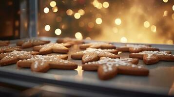 ai generatief dichtbij omhoog schot van Kerstmis koekjes met mooi decoraties foto