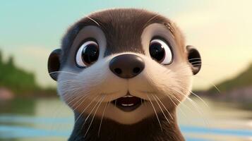 een schattig weinig Otter in Disney tekenfilm stijl. generatief ai foto