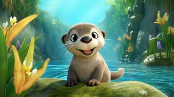 een schattig weinig Otter in Disney tekenfilm stijl. generatief ai foto