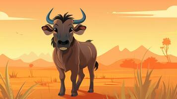 een schattig weinig wildebeest in vector stijl. generatief ai foto