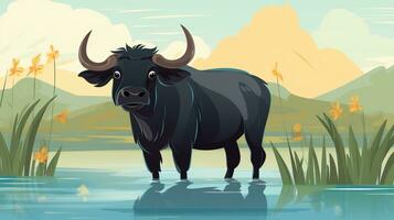 een schattig weinig water buffel in vector stijl. generatief ai foto