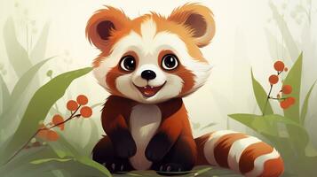 een schattig weinig rood panda in vector stijl. generatief ai foto