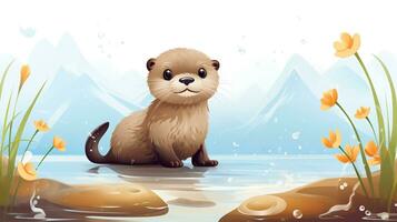 een schattig weinig Otter in vector stijl. generatief ai foto