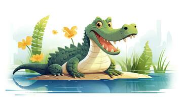 een schattig weinig Nijl krokodil in vector stijl. generatief ai foto
