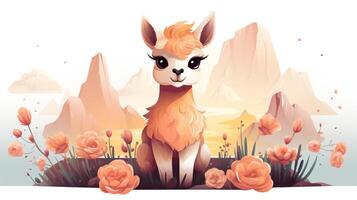 een schattig weinig lama in vector stijl. generatief ai foto