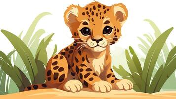 een schattig weinig jaguar in vector stijl. generatief ai foto