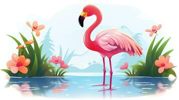 een schattig weinig flamingo in vector stijl. generatief ai foto