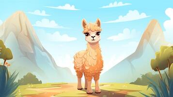 een schattig weinig alpaca in vector stijl. generatief ai foto