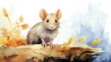 een schattig weinig kuif- Rat in waterverf stijl. generatief ai foto