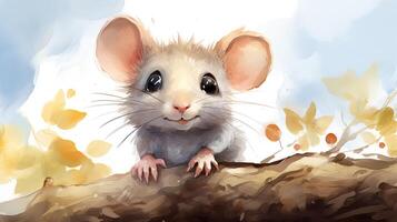 een schattig weinig kuif- Rat in waterverf stijl. generatief ai foto