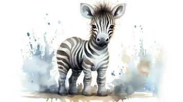 een schattig weinig zebra in waterverf stijl. generatief ai foto