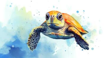 een schattig weinig schildpad in waterverf stijl. generatief ai foto