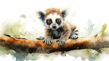 een schattig weinig lemur in waterverf stijl. generatief ai foto