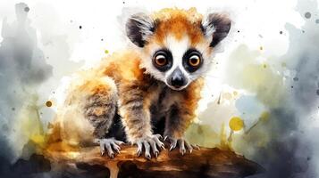 een schattig weinig lemur in waterverf stijl. generatief ai foto