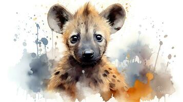 een schattig weinig hyena in waterverf stijl. generatief ai foto