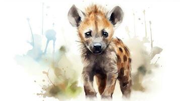 een schattig weinig hyena in waterverf stijl. generatief ai foto