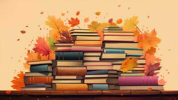 een verzameling van kleurrijk herfst lezing materialen foto